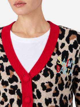 Didy cropped cardigan in animalier jacquard with logo embroidery