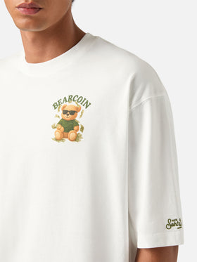 T-shirt Delmar oversize bianca in cotone con stampa Bearcoin sul retro