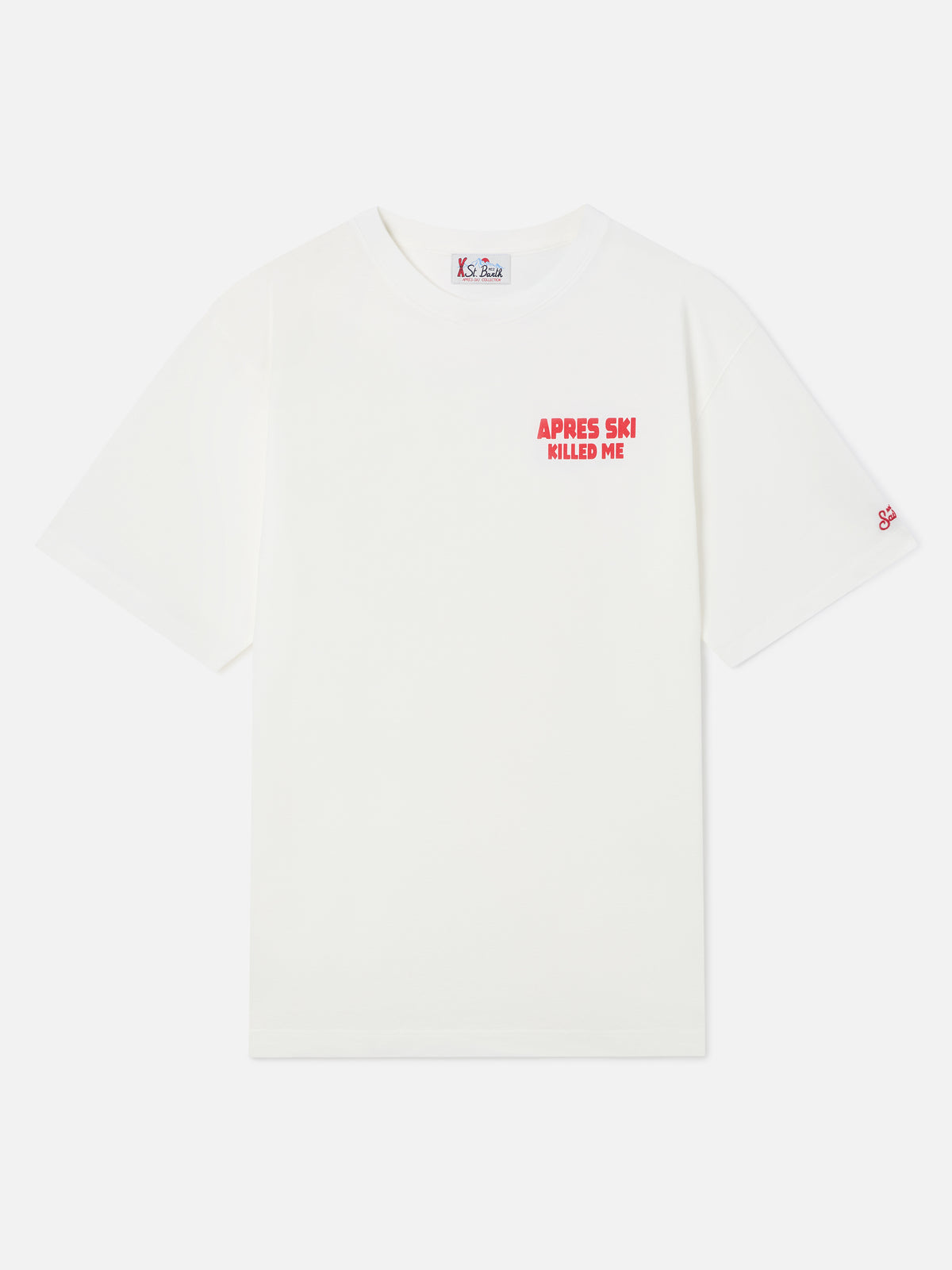 Weißes Oversize-T-Shirt aus Baumwolle Delmar mit Après Ski Killed Me-Print auf der Rückseite 