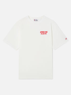 Weißes Oversize-T-Shirt aus Baumwolle Delmar mit Après Ski Killed Me-Print auf der Rückseite 