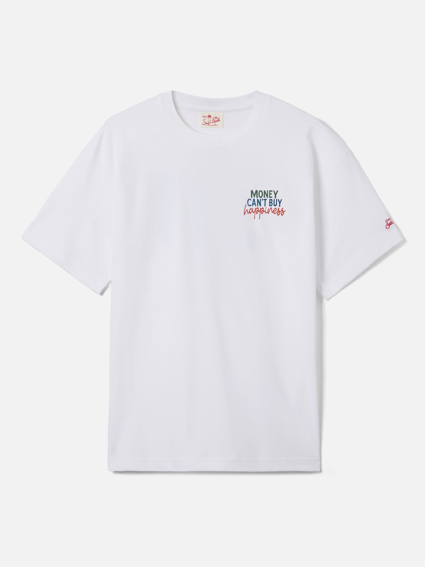Delmar t-shirt with Money Can’t Buy Happiness print and maxi graphic on the back