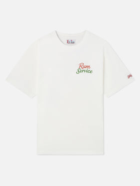 Camiseta oversize de algodón blanca Delmar con estampado Rum Service en la espalda 