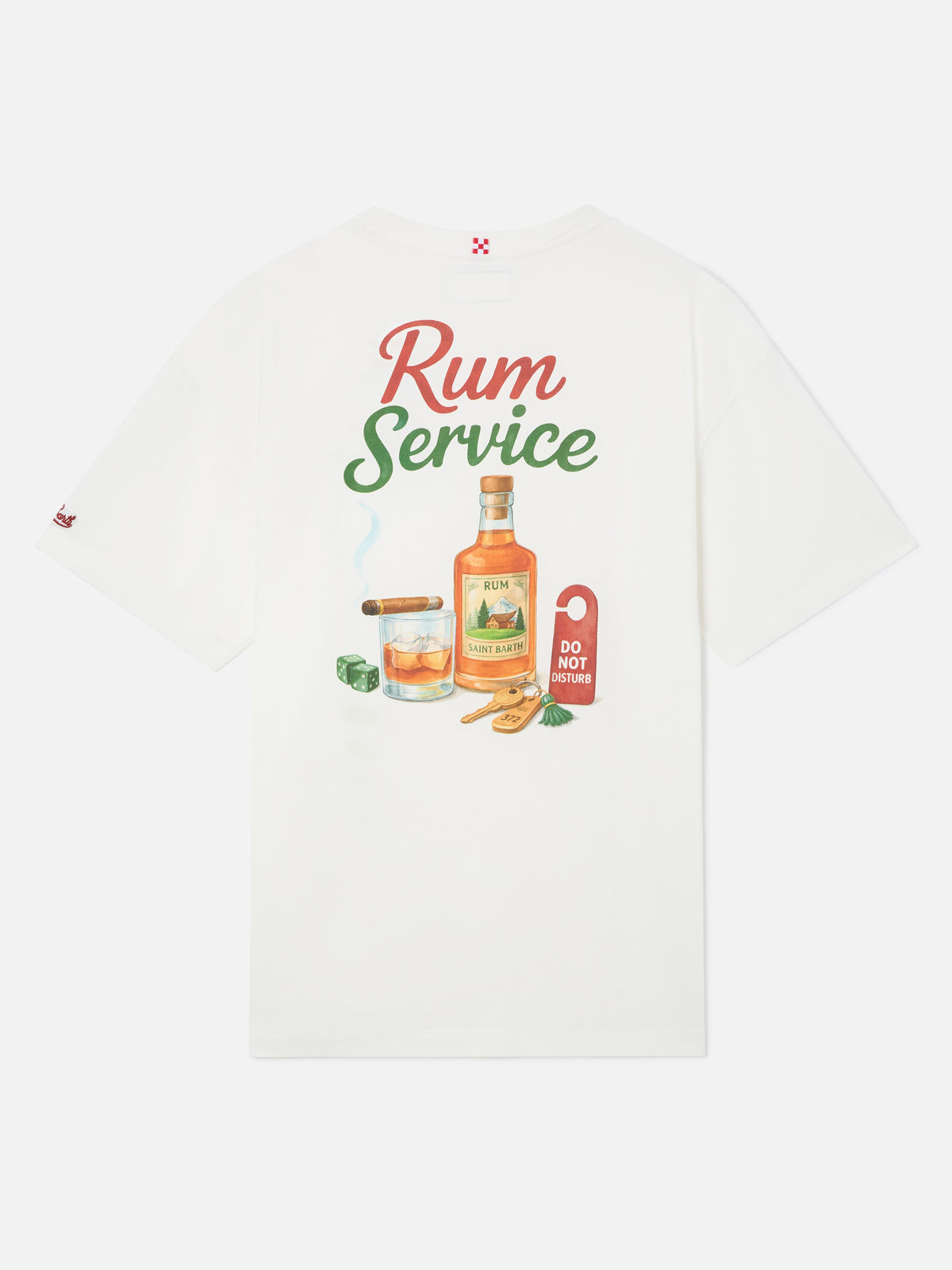 Camiseta oversize de algodón blanca Delmar con estampado Rum Service en la espalda 