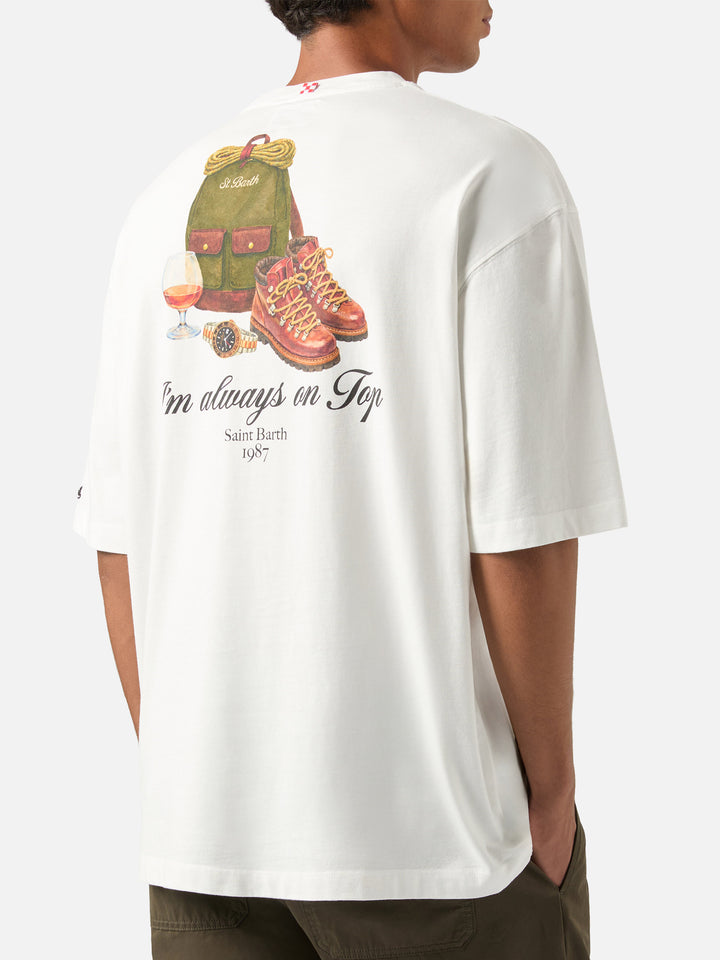 White Delmar oversize cotton t-shirt with back I'm Always On Top print