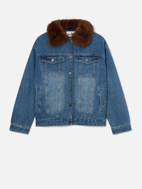 Blue Veste en denim de coton Dailys avec col en fausse fourrure 