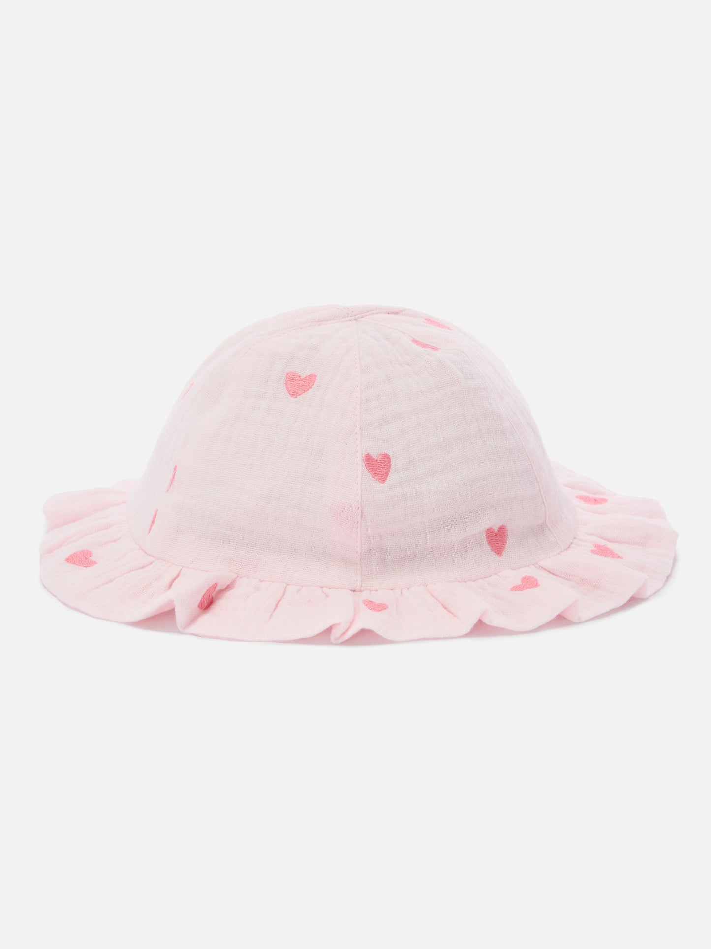 Cappellino da sole Doremi in mussola rosa con ricamo cuori