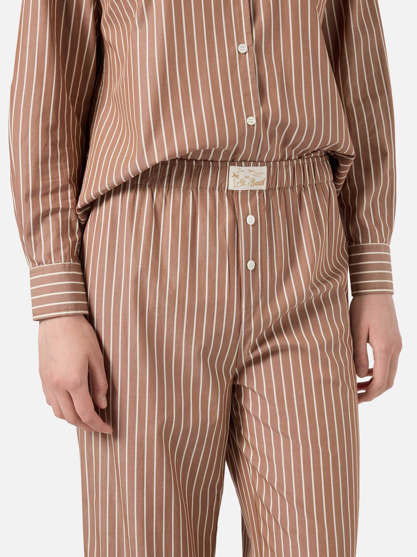 Pantaloni Doha in popeline a righe beige
