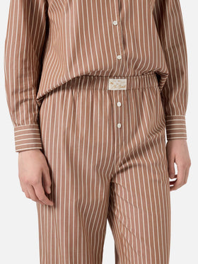 Pantaloni Doha in popeline a righe beige