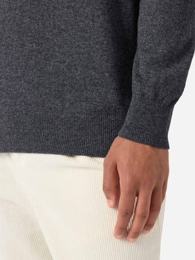 Maglione mezzocollo con zip in lana merino e cashmere antracite