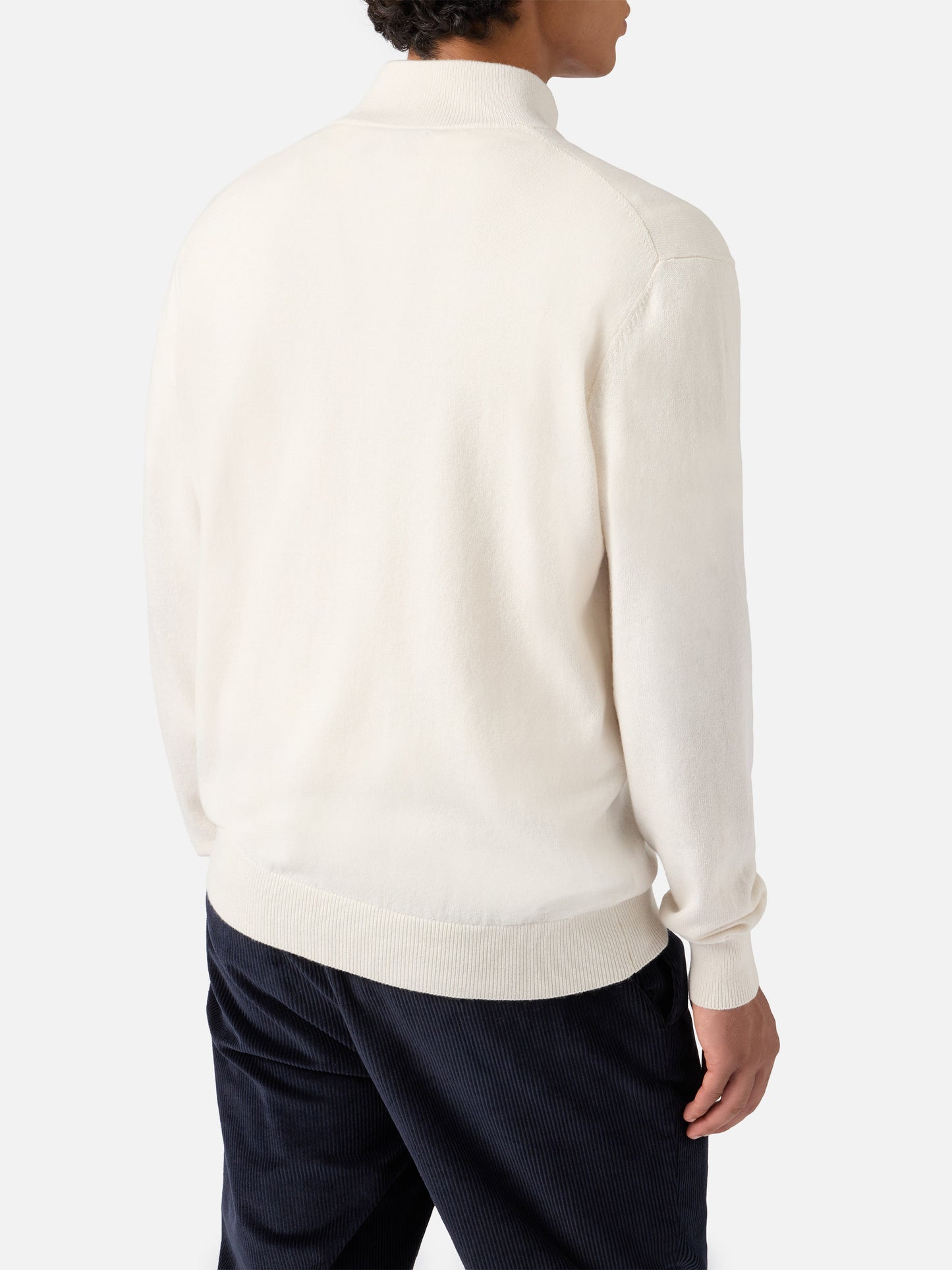 Half-zip sweater in white merino wool and cashmere