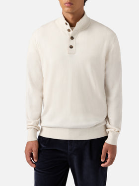 Half-zip sweater in white merino wool and cashmere