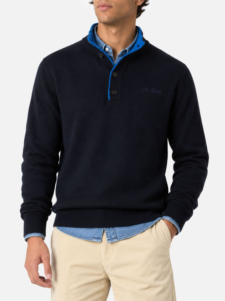 Polo in maglia blu navy in MISTO CASHMERE