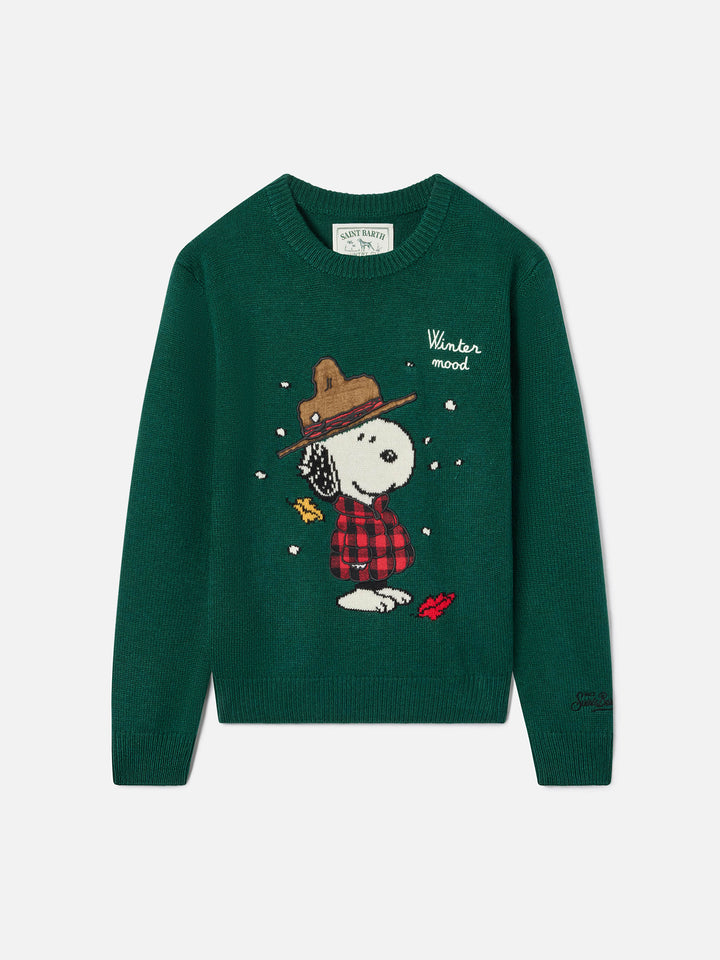 Green Douglas crewneck knit with Snoopy patch and Winter Mood embroidery | Special edition