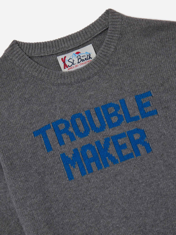 Douglas crewneck knitwear in grey with Trouble Maker lettering