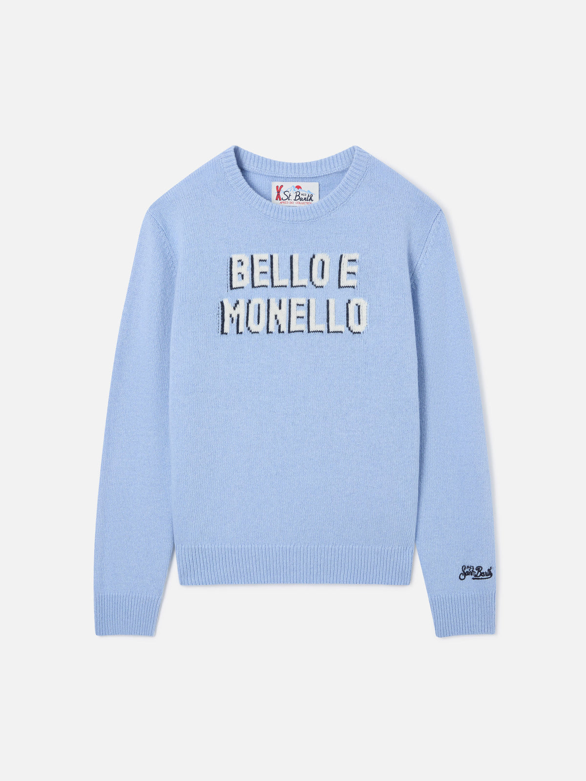 Leichter blue Douglas Rundhalsstrick mit Bello E Monello-Intarsie 