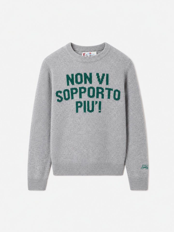 Pull ras-du-cou gris Douglas avec jacquard Non vi sopporto più 