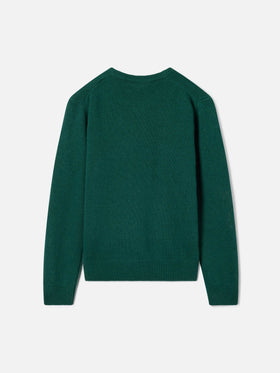 Grüner Rundhals-Strickpullover Douglas mit Piccolo Lord-Stickerei 