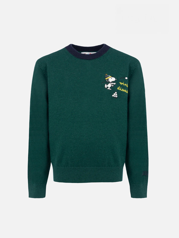 Boy green crewneck sweater Douglas Light with Snoopy snowball embroidery | SNOOPY PEANUTS SPECIAL EDITION