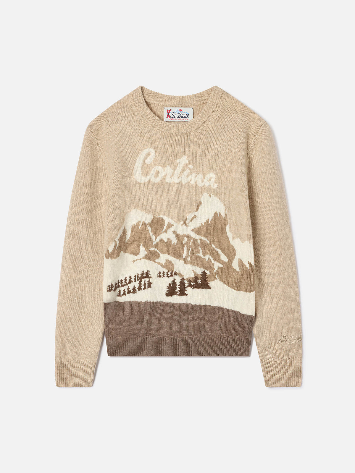 Pull col rond en maille beige Douglas avec intarsia Cortina 