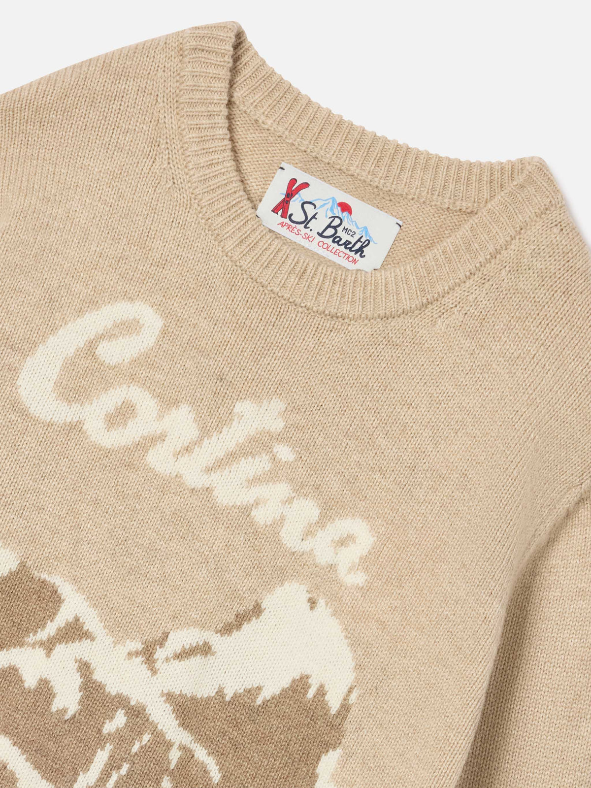 Pull col rond en maille beige Douglas avec intarsia Cortina 