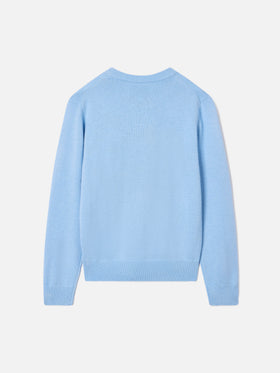 Leichter blue Douglas Rundhals-Strickpullover mit Snoopy-Intarsie und Stickerei | Special edition 