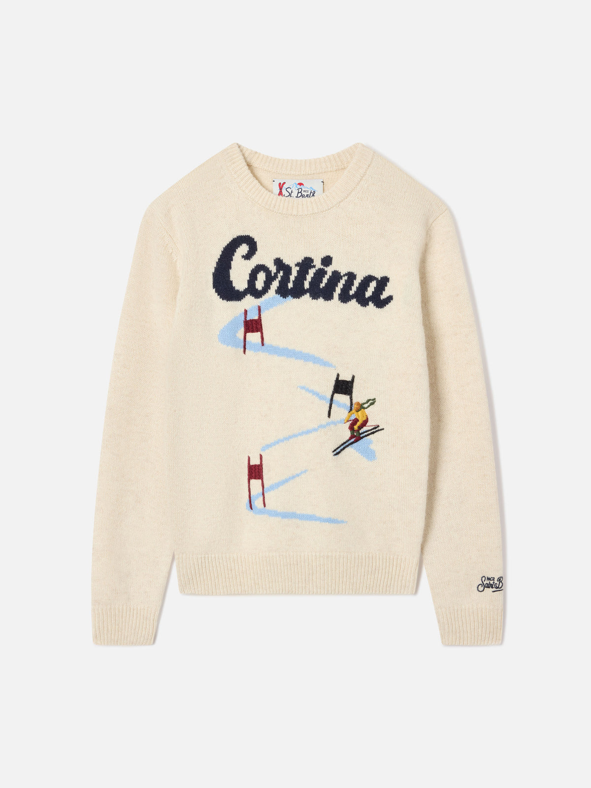 Pull col rond en maille crème Douglas avec intarsia Cortina 