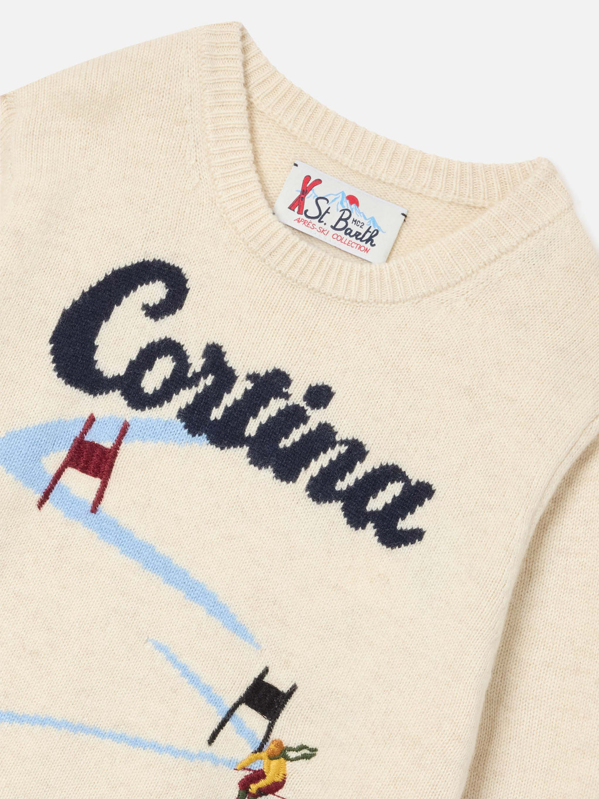 Pull col rond en maille crème Douglas avec intarsia Cortina 