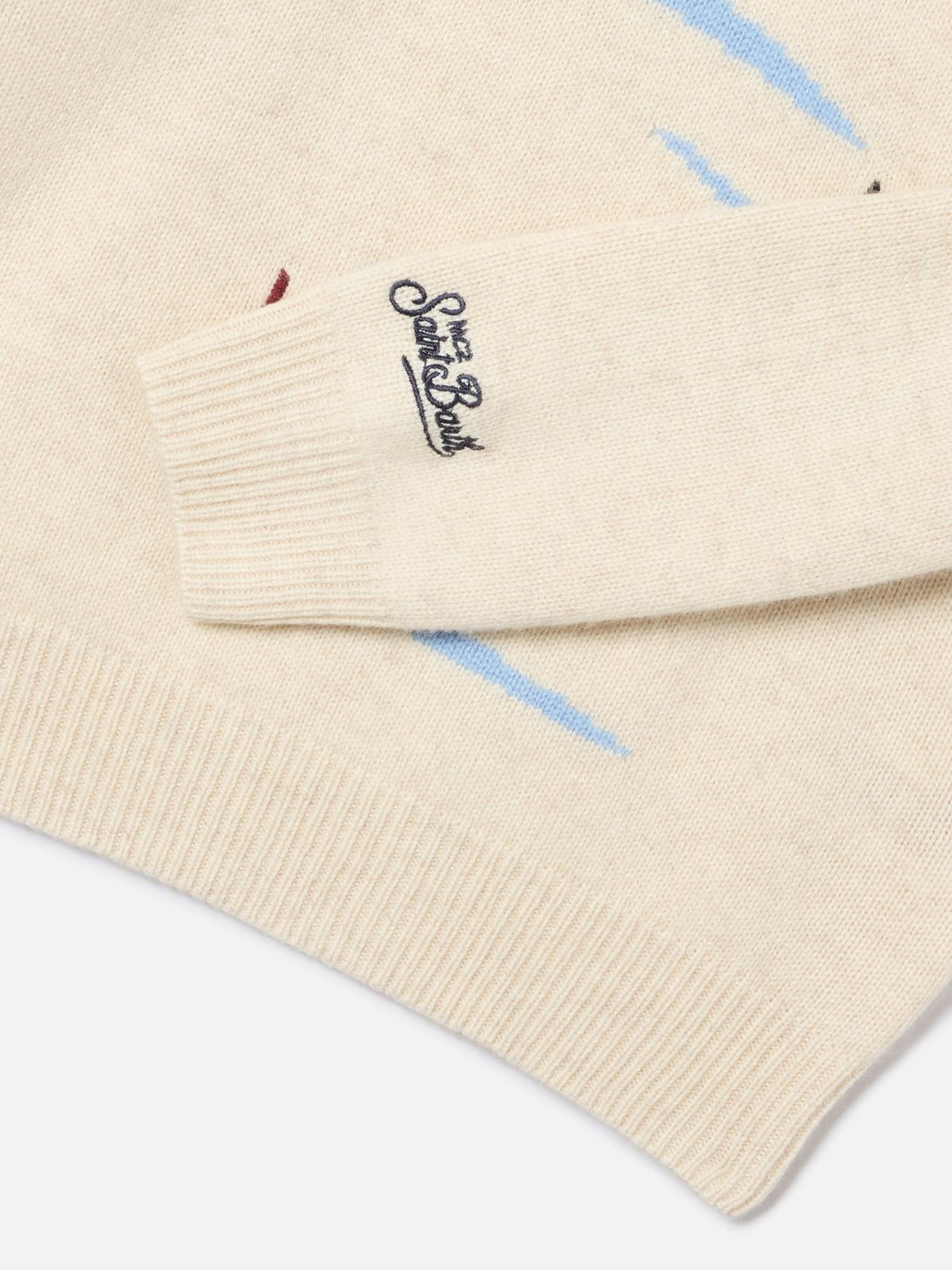 Pull col rond en maille crème Douglas avec intarsia Cortina 