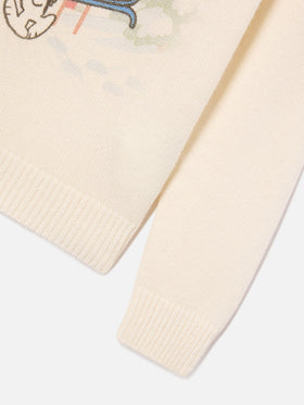 Maglia girocollo Douglas grigia in misto lana e cashmere con intarsio Snoopy | Special edition