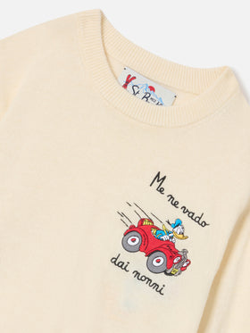 Cremefarbenes Crewneck aus einem Woll- und Kaschmirmix mit Donald-Duck-Intarsie | Special edition 
