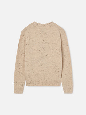 Cremefarbener Crewneck-Pullover aus Douglas Wollmischung in Donegal-Strick mit Teddy-Bär-Patch und Country Boy-Stickerei 