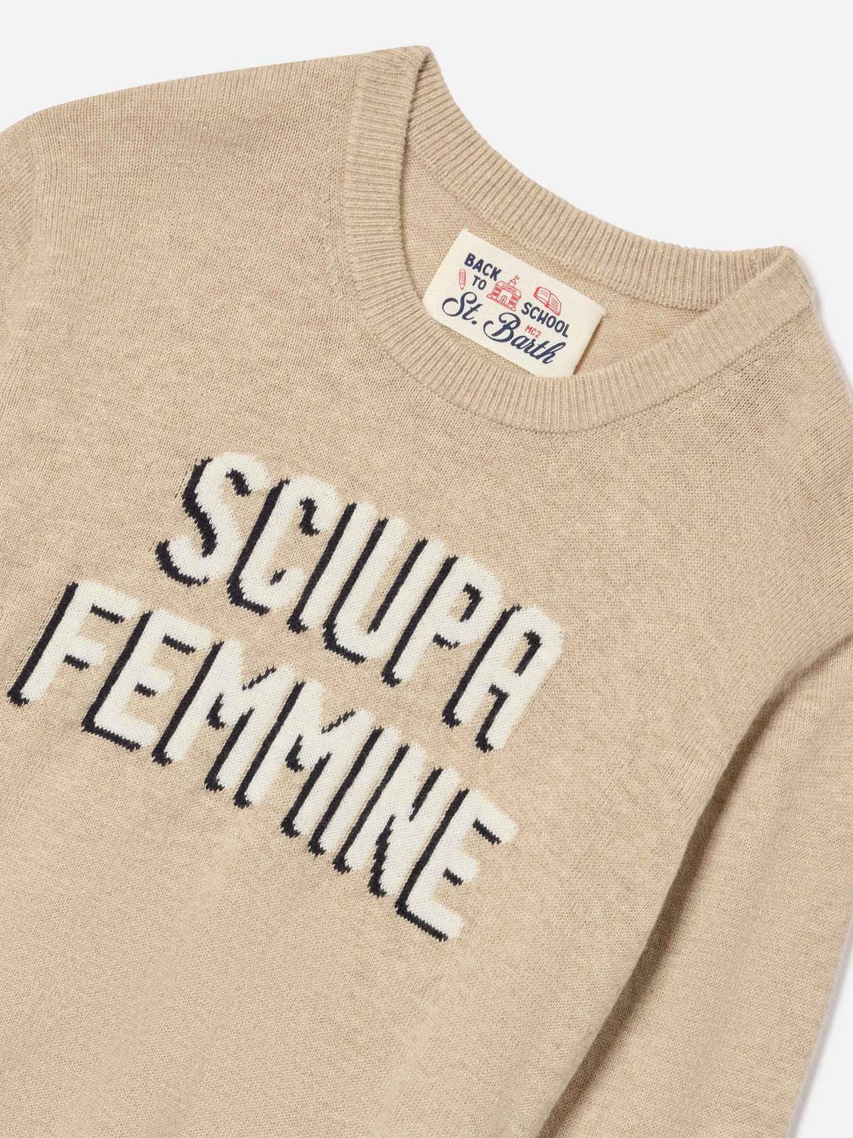 Pull ras-du-cou en mélange de coton et laine vierge beige Douglas avec intarsia Sciupa Femmine 