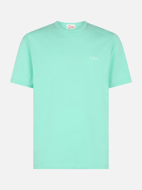 Man sage green cotton jersey t-shirt Dover with St. Barth embroidery - MC2 Saint Barth