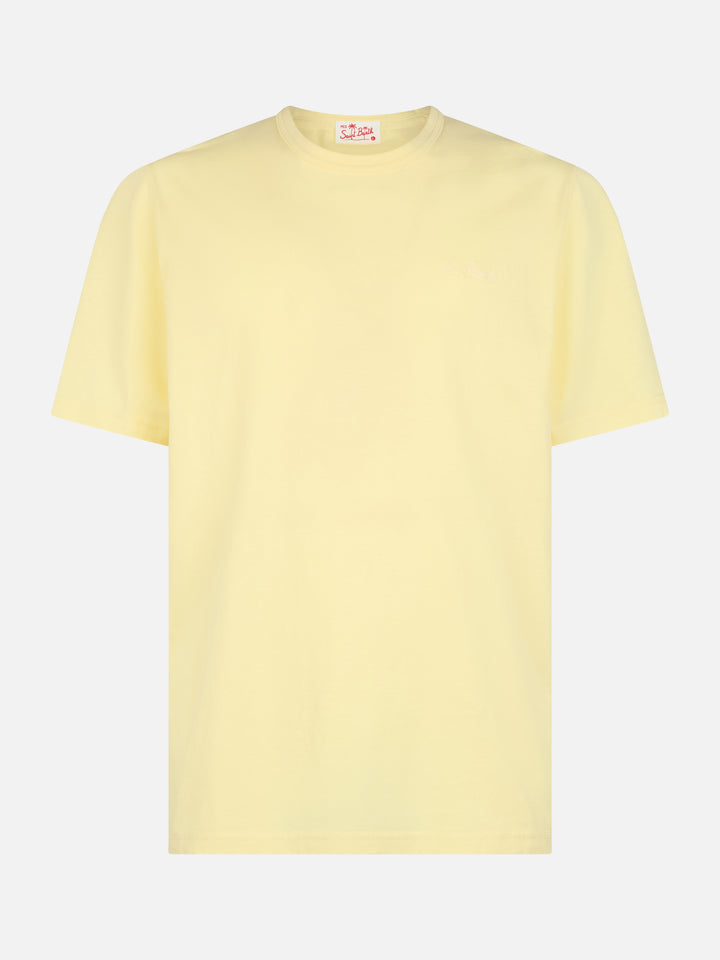Man pale yellow cotton jersey t-shirt Dover with St. Barth embroidery - MC2 Saint Barth