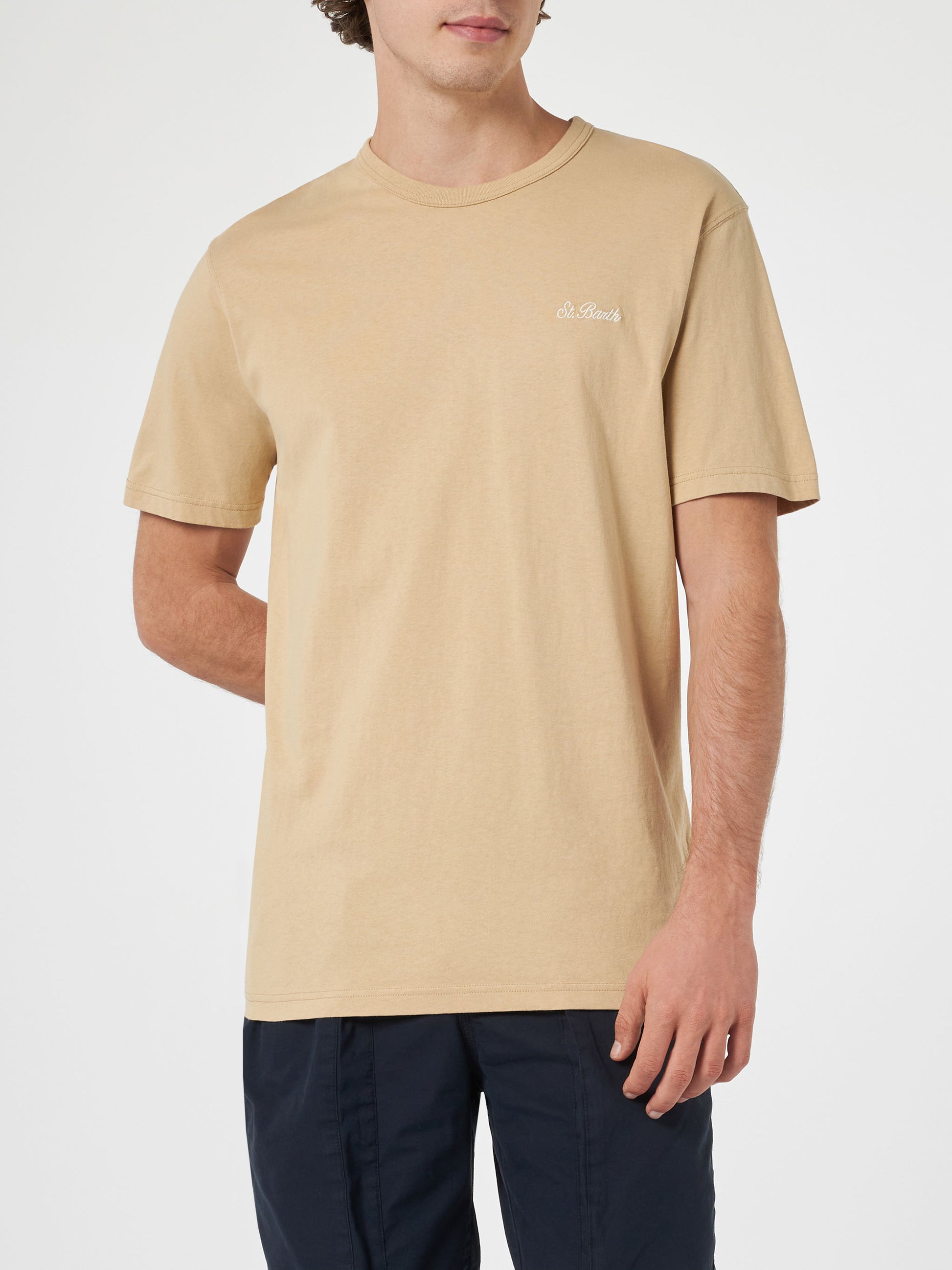 Man beige cotton jersey t-shirt Dover with St. Barth embroidery - MC2 Saint Barth