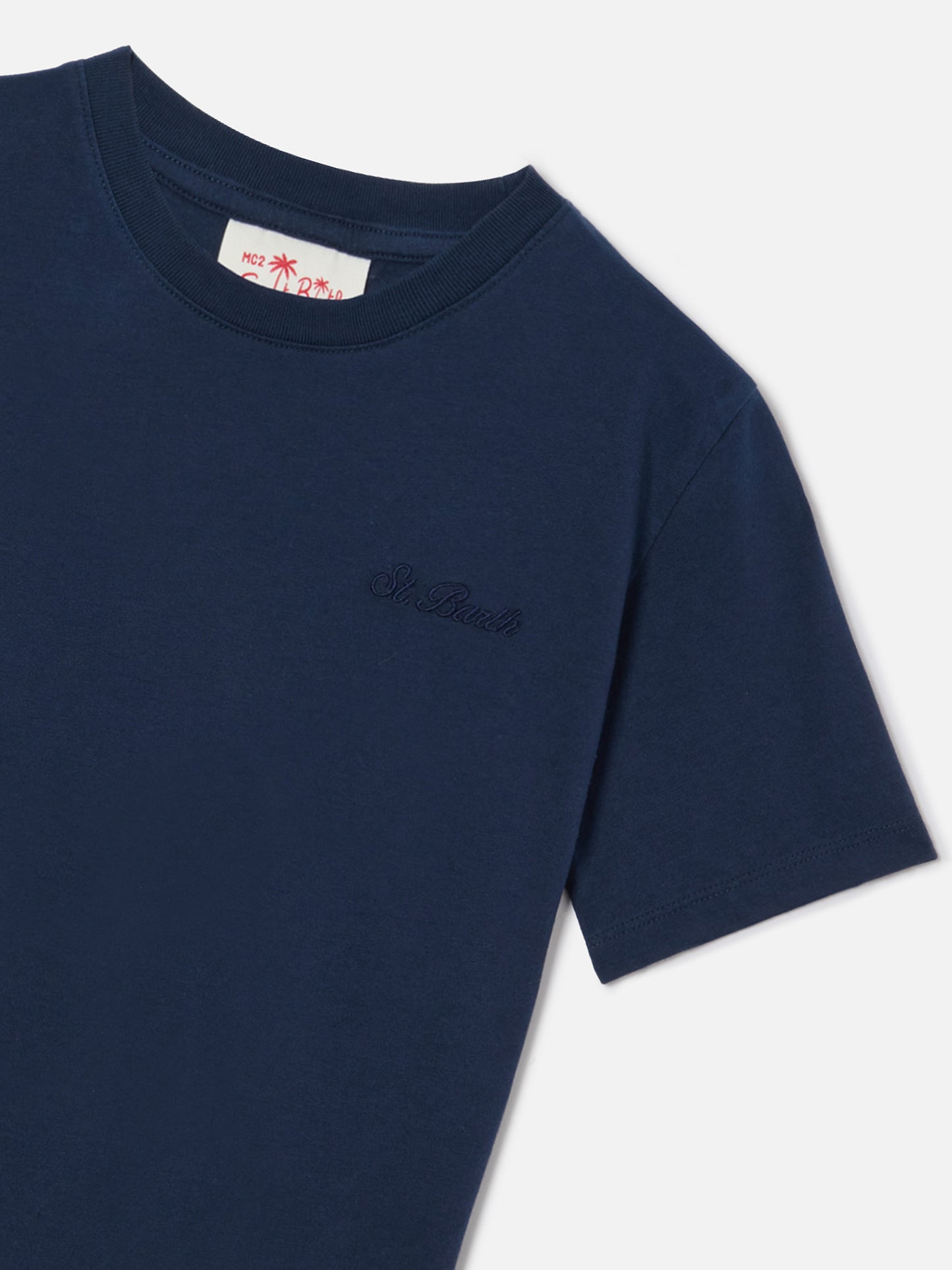 Navy blue Dover Jr t-shirt in pure cotton with embroidered logo