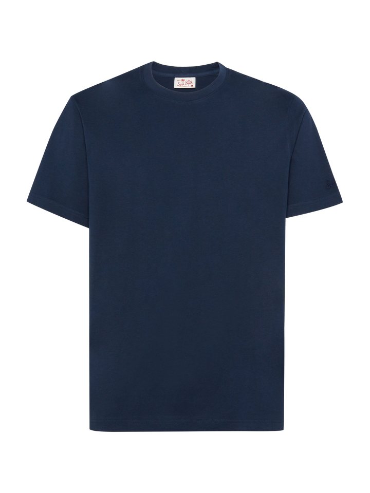 Tshirt Dover in jersey di cotone blu navy con ricamo St. Barth