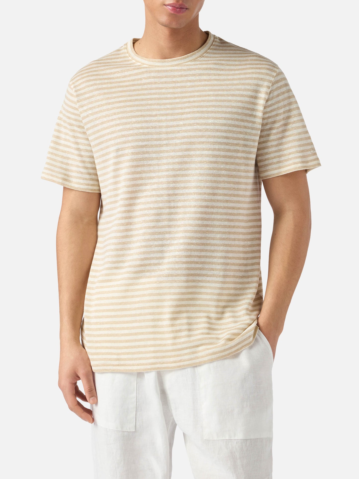 T-shirt Dover en coton à rayures beige avec logo brodé 