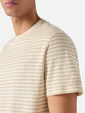 T-shirt Dover en coton à rayures beige avec logo brodé 