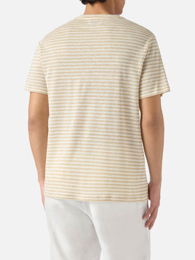 T-shirt Dover en coton à rayures beige avec logo brodé 