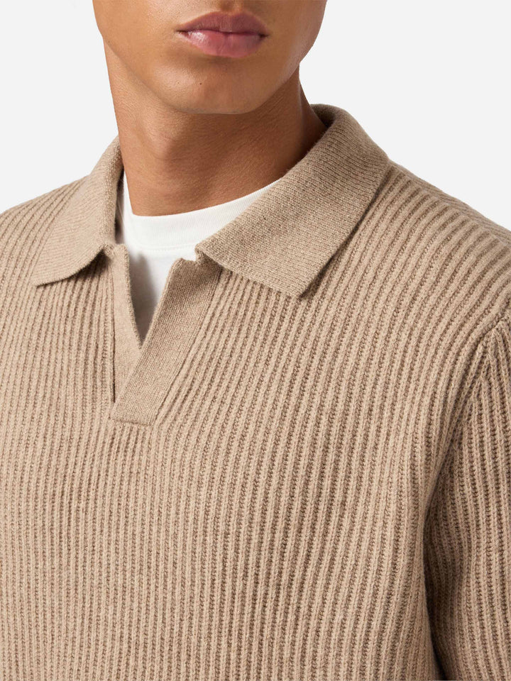 Khaki wool knit polo Downing