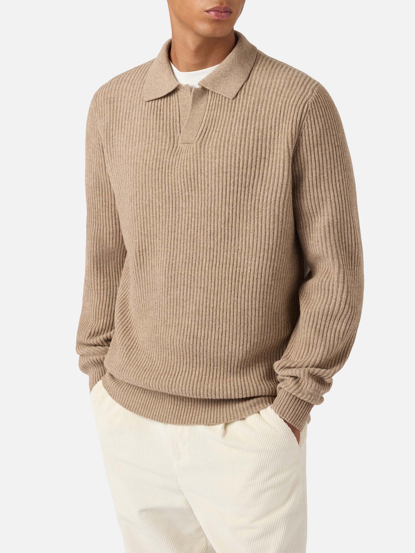 Khaki knit polo Downing in 100% WOOL