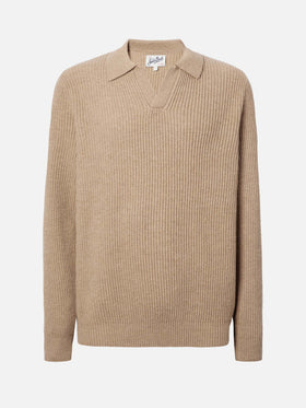 Khaki knit polo Downing in 100% WOOL