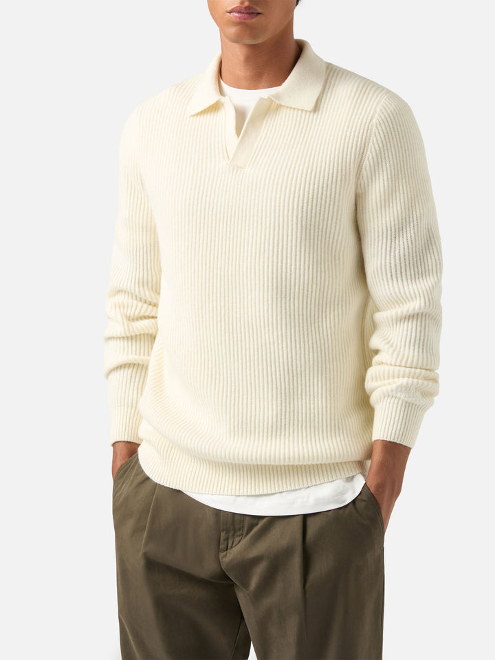 Off white Downing wool ribbed knit polo