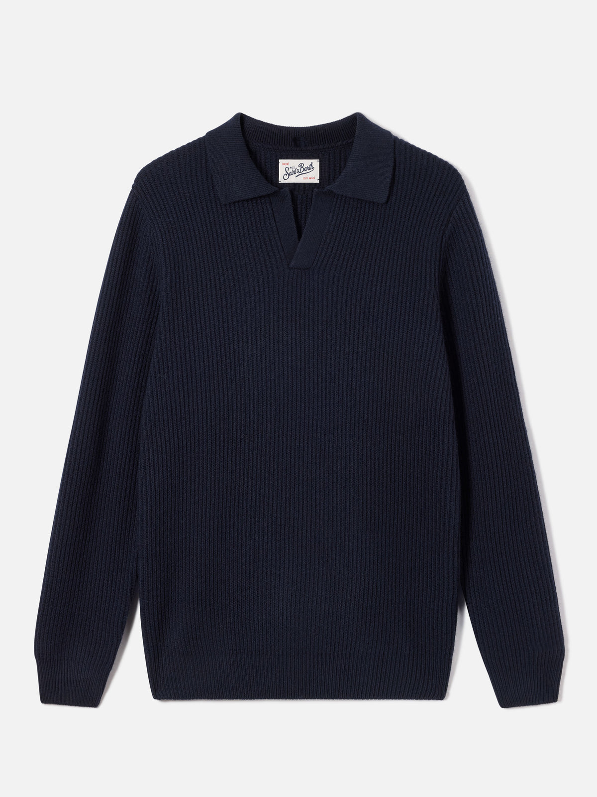 Navy blue Downing wool ribbed knit polo