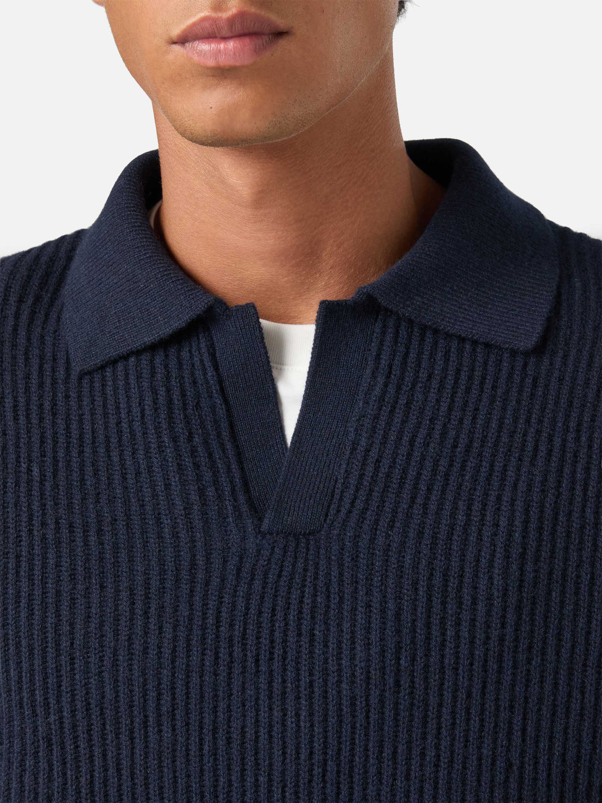 Navy blue Downing wool ribbed knit polo