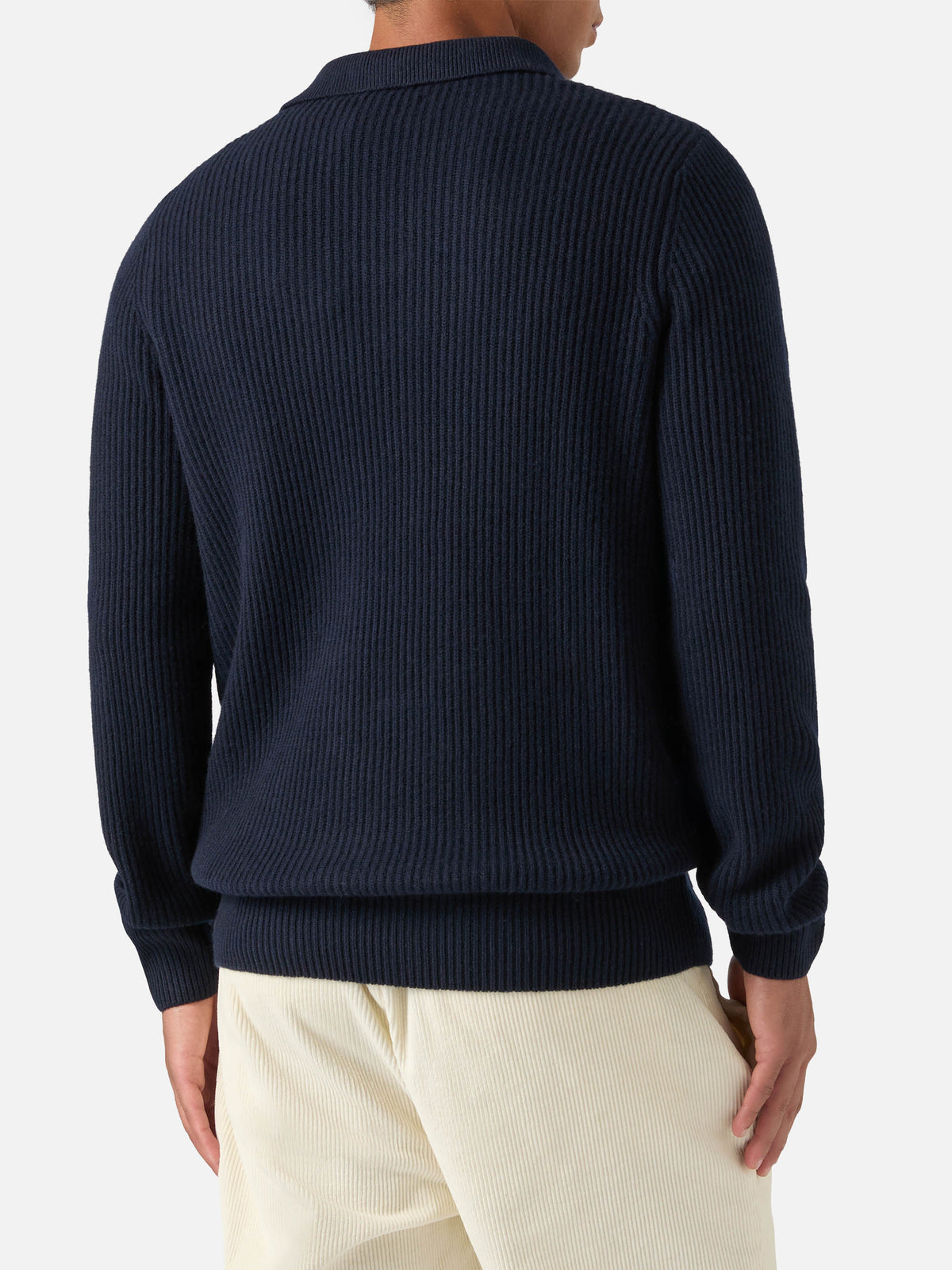 Navy blue Downing wool ribbed knit polo
