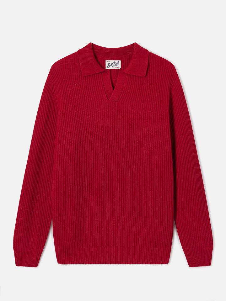 Red Downing wool ribbed knit polo