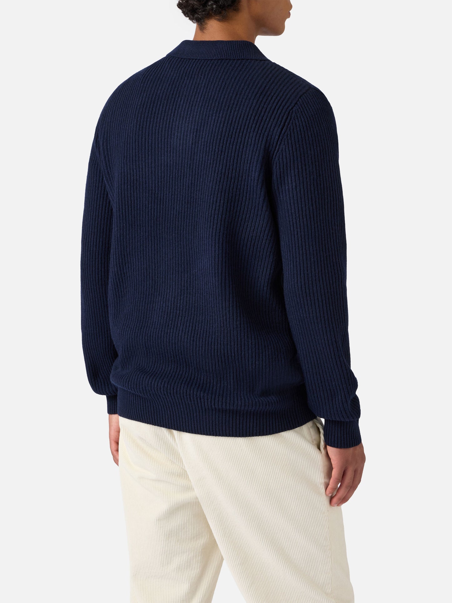 Navy blue pure-wool knit polo Downing