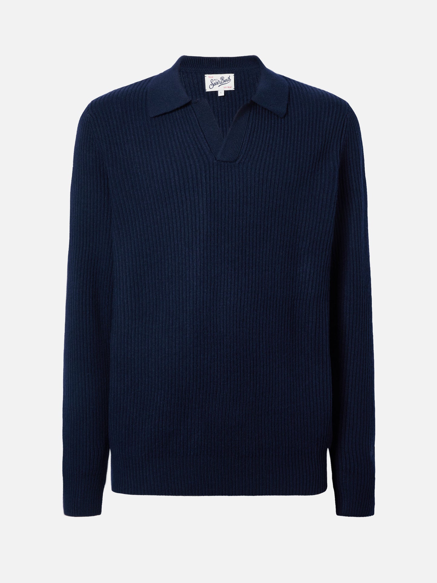 Navy blue pure-wool knit polo Downing